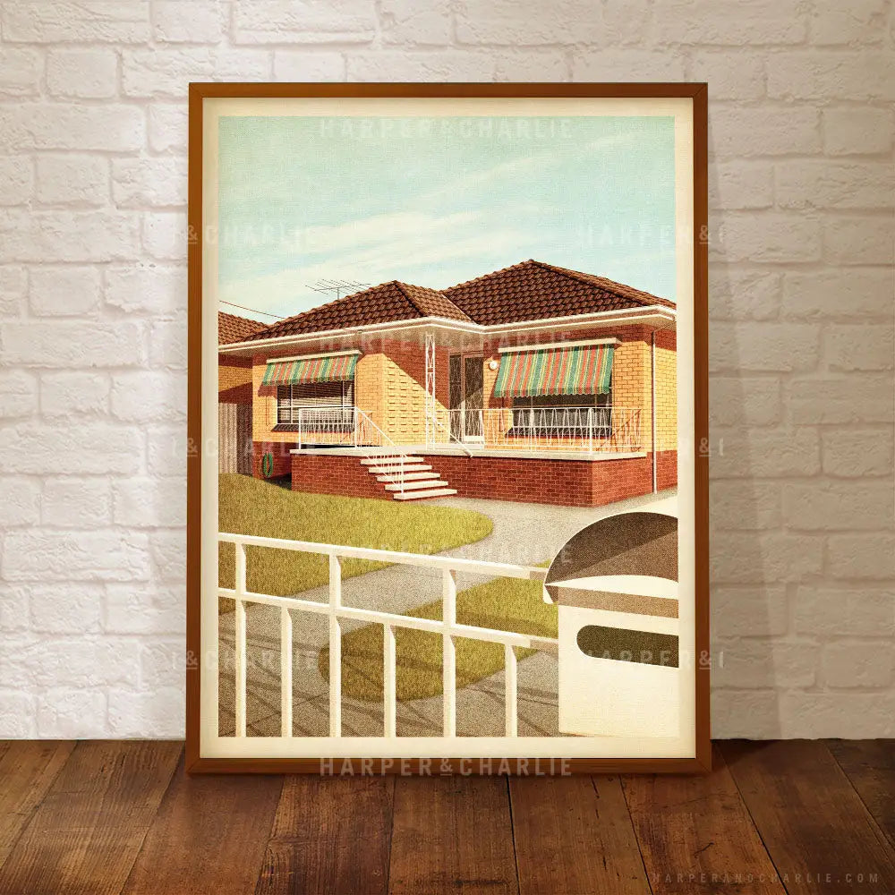 The Suburban Dream colour print framed by Harper and Charlie
