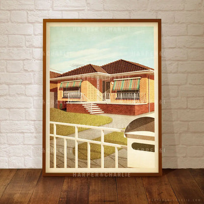 The Suburban Dream colour print framed by Harper and Charlie
