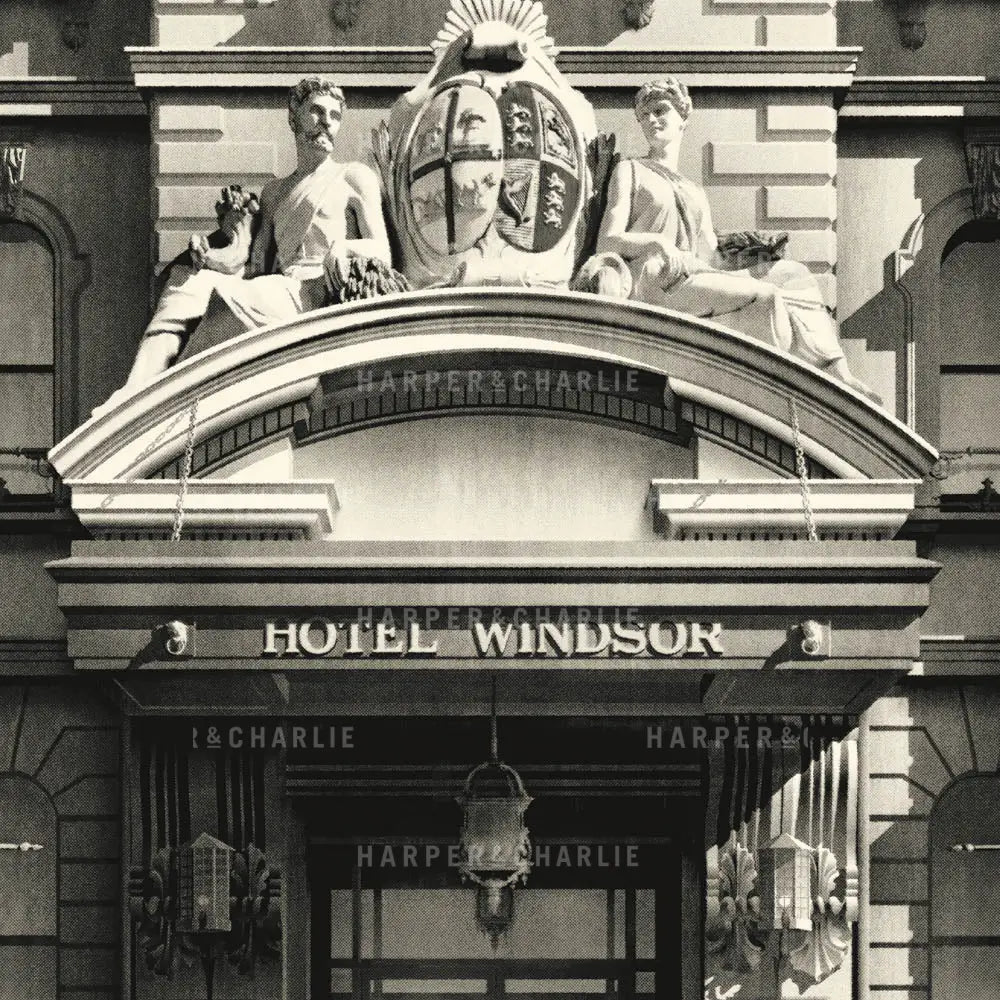 Hotel Windsor black and white print close up