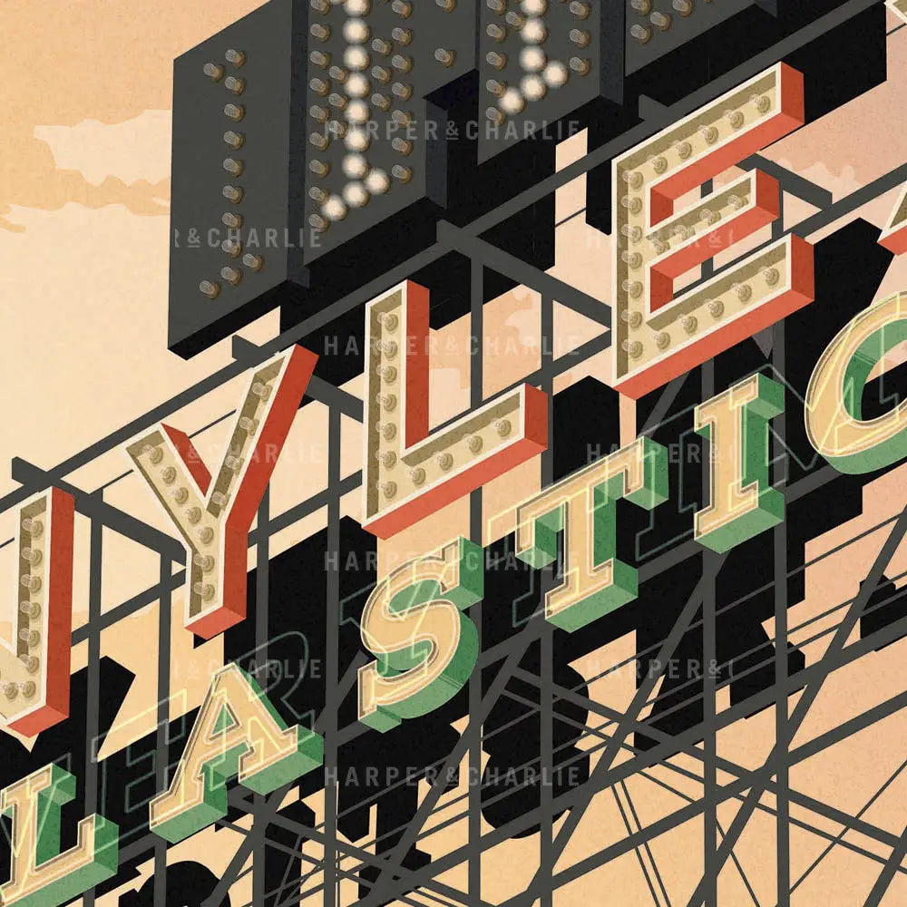 Nylex Clock Sign Melbourne colour print closeup view by Harper and Charlie