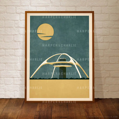 The Theme Building, Los Angeles International Airport LAX Colour Print Navy Sky