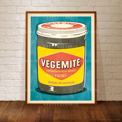 Vegemite Pop Art Colour Print Blue Background by Harper and Charlie