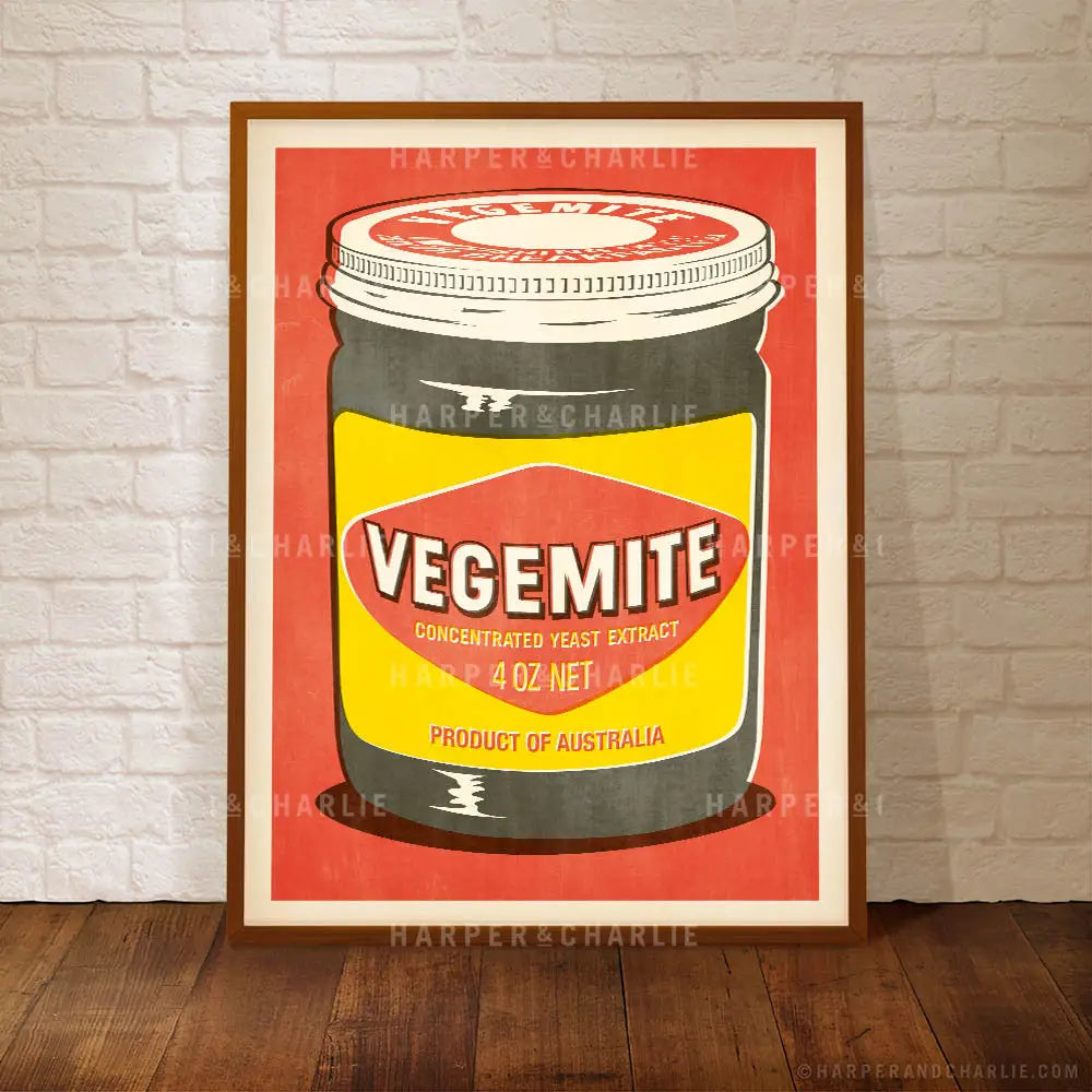 Vegemite Pop Art Colour Print red background by Harper and Charlie