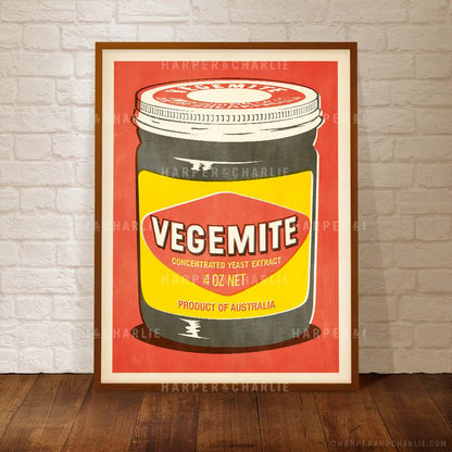 Vegemite Pop Art Colour Print red background by Harper and Charlie