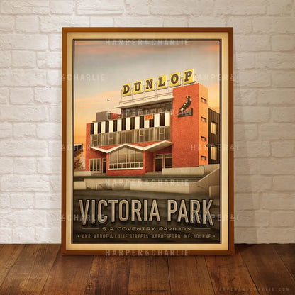 Victoria with Dunlop sign Park Collingwood Football Club Colour Print Framed