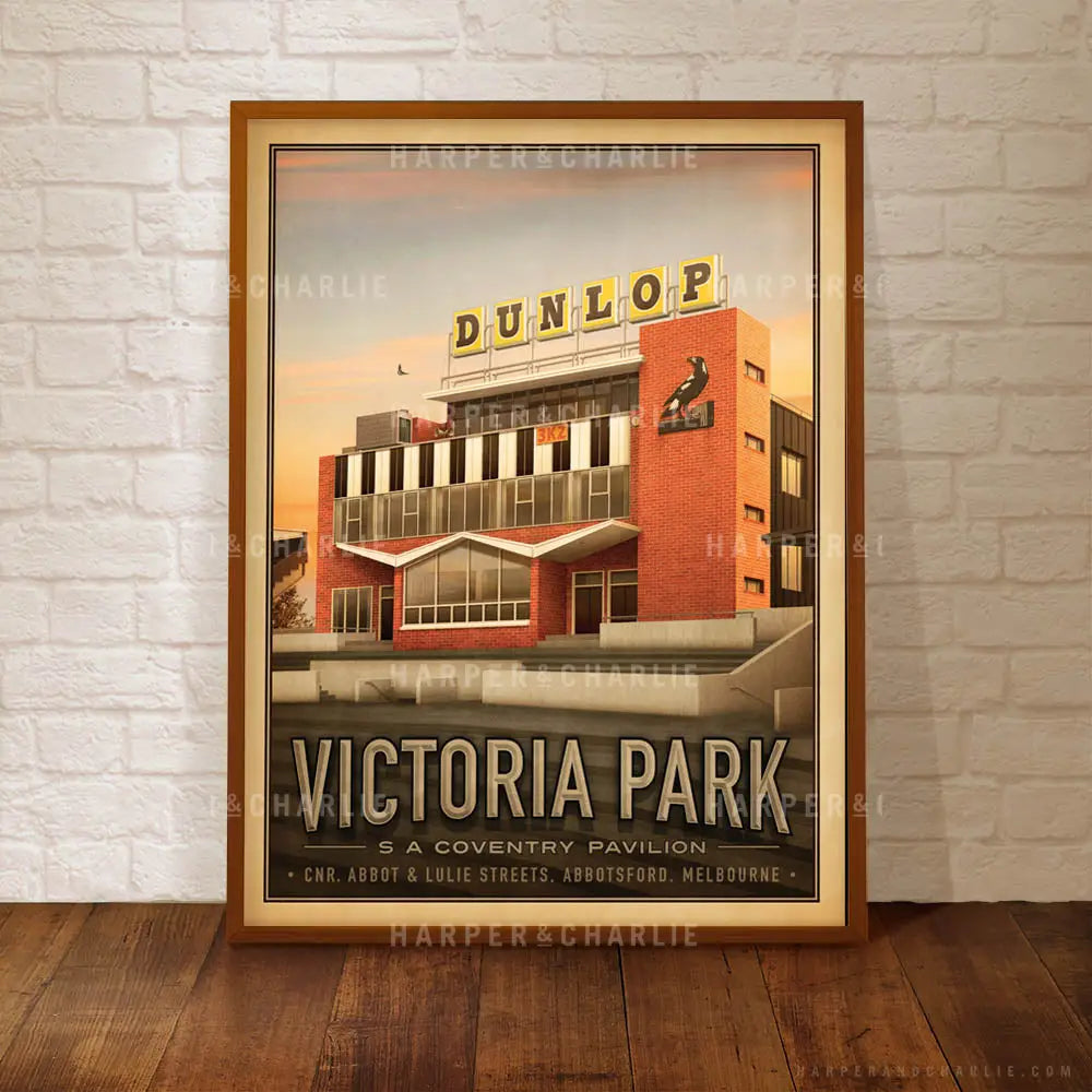 Victoria with Dunlop sign Park Collingwood Football Club Colour Print Framed